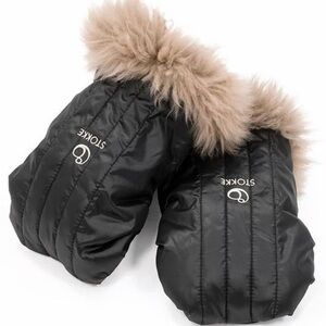 Stokke Black Mittens with Fur Trim